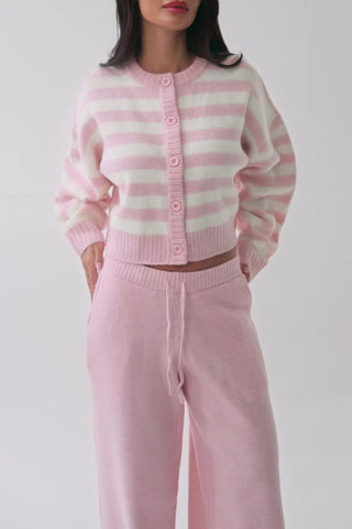 Soft Knit Stripe Cropped Cardigan in Pink Stripe