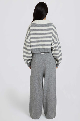Knit Mid-Rise Wide-Leg Joggers in Grey