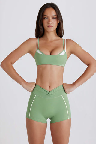 Soft Active Twist-Front Mini Shorts in Green