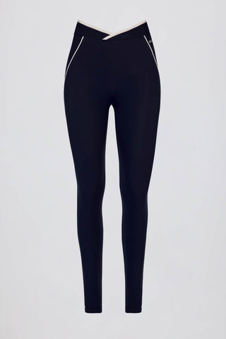 Soft Active Crossover Contrast Leggings in Classic Navy
