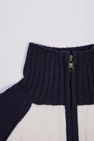 Ribbed Knit Quarter-Zip Cropped Jumper in Classic Navy