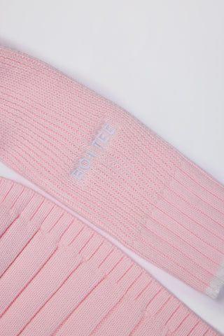 Ribbed Knit Quarter-Zip Cropped Jumper in Powder Pink