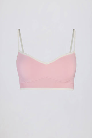 Soft Active Sweetheart-Neck Contrast Sports Bra in Powder Pink