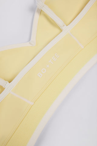 Soft Active Sweetheart-Neck Contrast Sports Bra in Soft Yellow