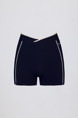 Soft Active Wrapover Contrast Mini Shorts in Classic Navy