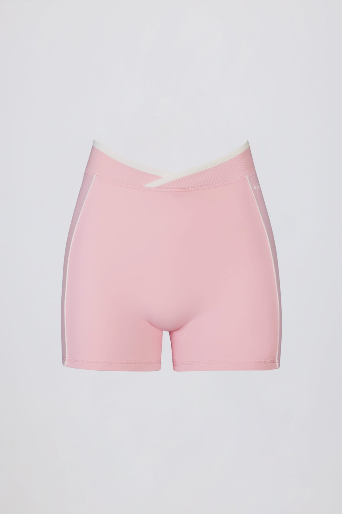 Soft Active Wrapover Contrast Mini Shorts in Powder Pink