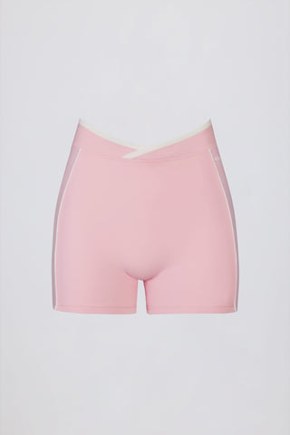 Soft Active Wrapover Contrast Mini Shorts in Powder Pink