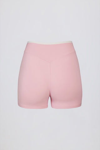 Soft Active Wrapover Contrast Mini Shorts in Powder Pink