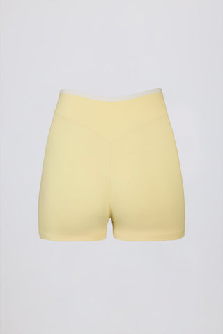 Soft Active Wrapover Contrast Mini Shorts in Soft Yellow