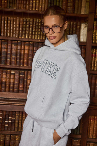 Appliqué Oversized Hoodie in Grey Marl