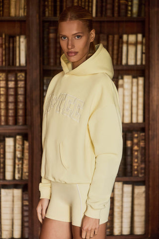 Appliqué Oversized Hoodie in Soft Yellow