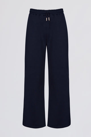 Premium Brushed Jersey Wide-Leg Joggers in Classic Navy