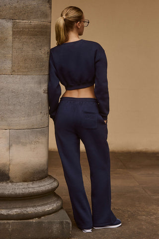Premium Brushed Jersey Wide-Leg Joggers in Classic Navy