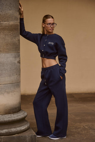 Premium Brushed Jersey Wide-Leg Joggers in Classic Navy