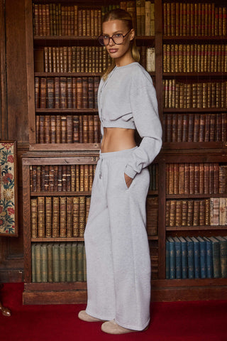 Premium Brushed Jersey Wide-Leg Joggers in Grey Marl