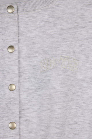 Premium Brushed Jersey Button-Up Cropped Cardigan in Grey Marl