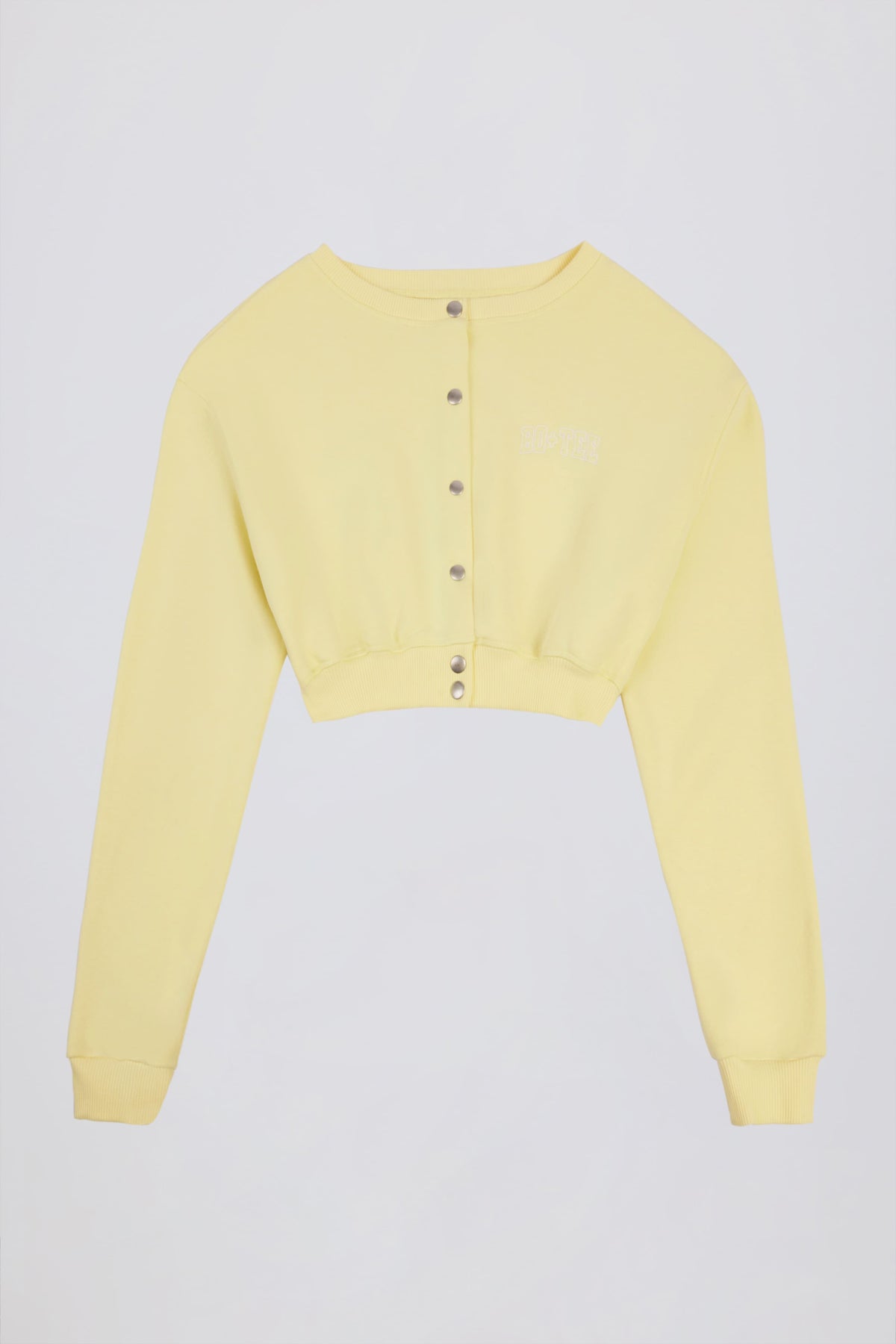 Premium Brushed Jersey Button-Up Cropped Cardigan in Soft Yellow