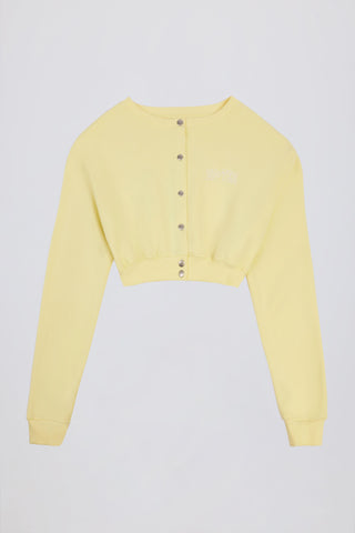 Premium Brushed Jersey Button-Up Cropped Cardigan in Soft Yellow