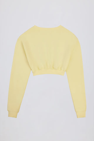 Premium Brushed Jersey Button-Up Cropped Cardigan in Soft Yellow