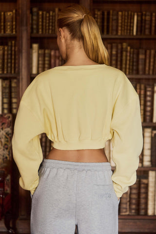 Premium Brushed Jersey Button-Up Cropped Cardigan in Soft Yellow
