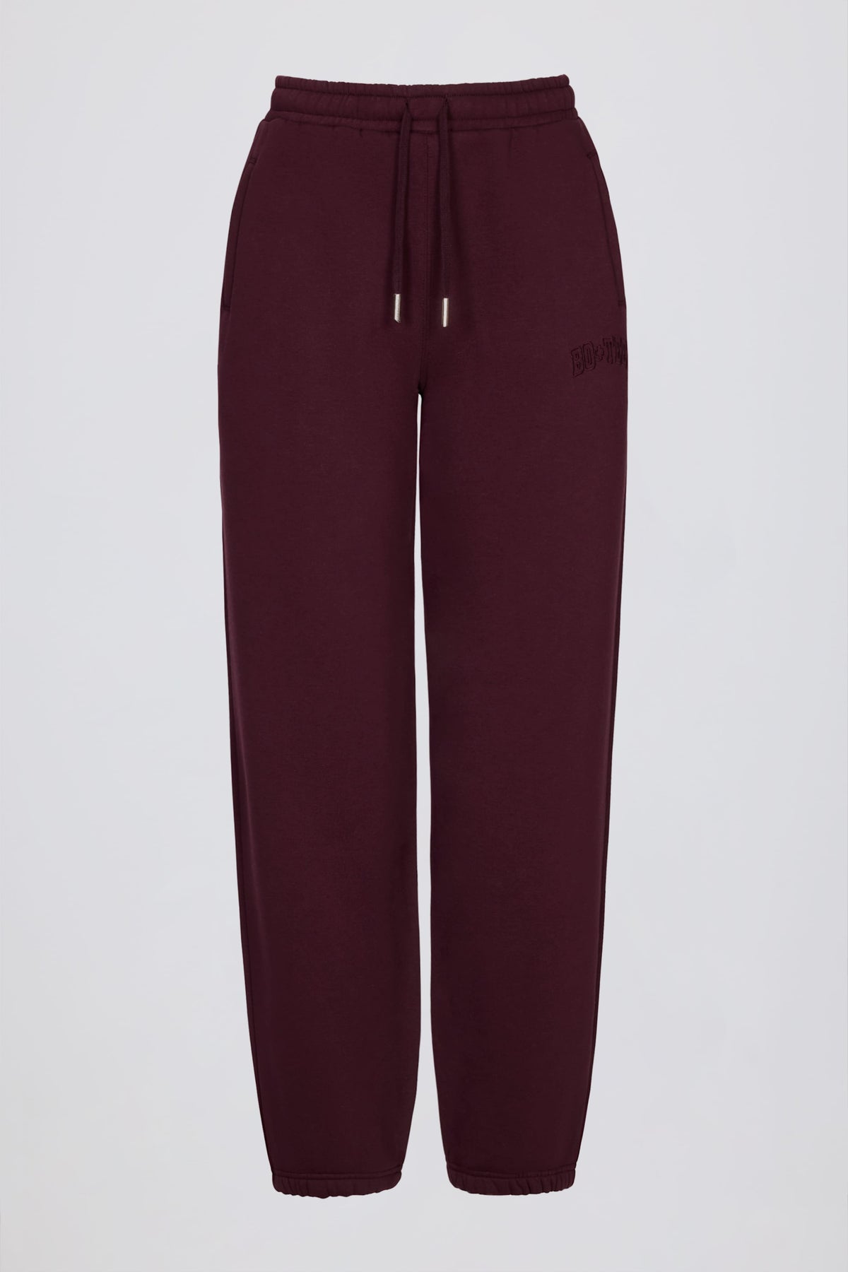 Brushed Cotton Jersey Mid-Rise Relaxed Joggers in Burgundy