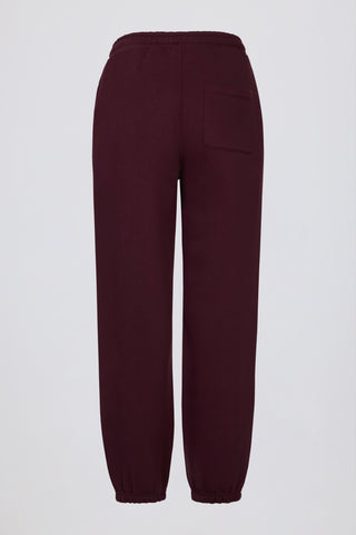 Brushed Cotton Jersey Mid-Rise Relaxed Joggers in Burgundy