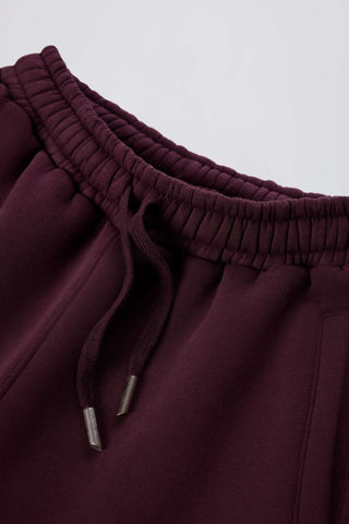 Brushed Cotton Jersey Mid-Rise Relaxed Joggers in Burgundy