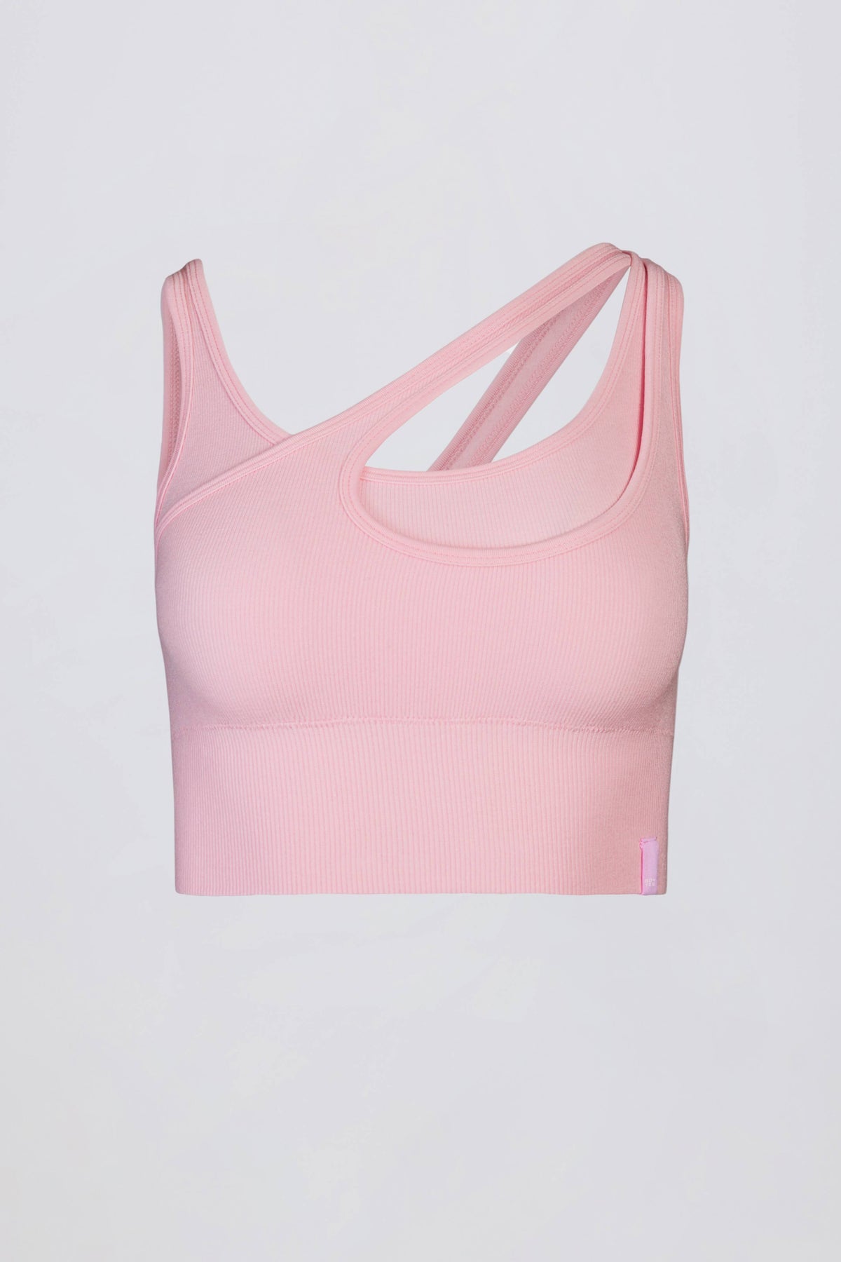 Seamless Soft Rib Asymmetric Sports Bra in Powder Pink