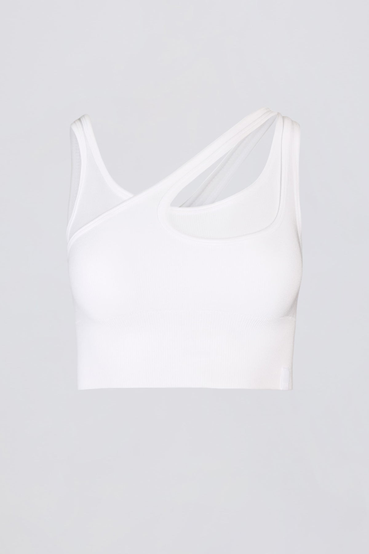 Seamless Soft Rib Asymmetric Sports Bra in White