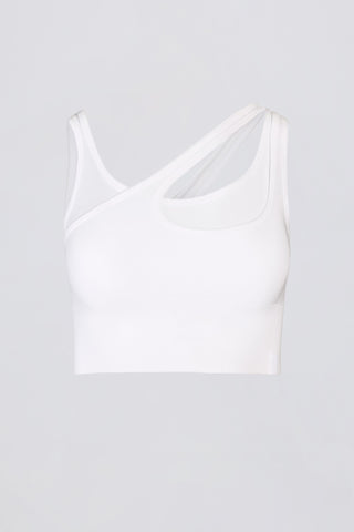 Seamless Soft Rib Asymmetric Sports Bra in White