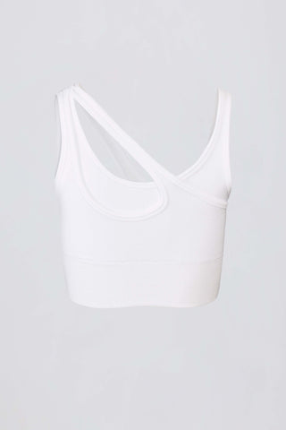 Seamless Soft Rib Asymmetric Sports Bra in White