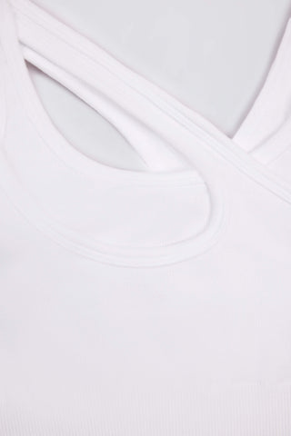 Seamless Soft Rib Asymmetric Sports Bra in White