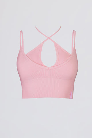 Seamless Soft Rib Crossover Sports Bra in Powder Pink