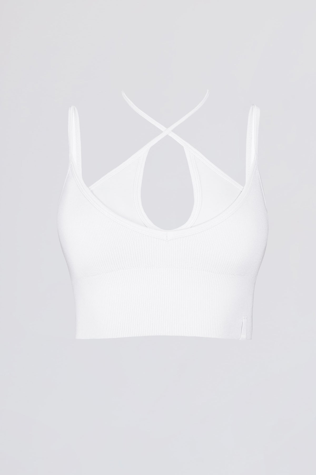 Seamless Soft Rib Crossover Sports Bra in White