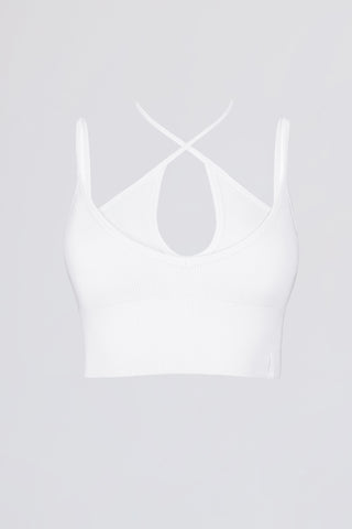 Seamless Soft Rib Crossover Sports Bra in White