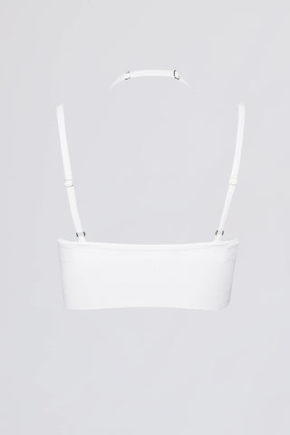 Seamless Soft Rib Crossover Sports Bra in White