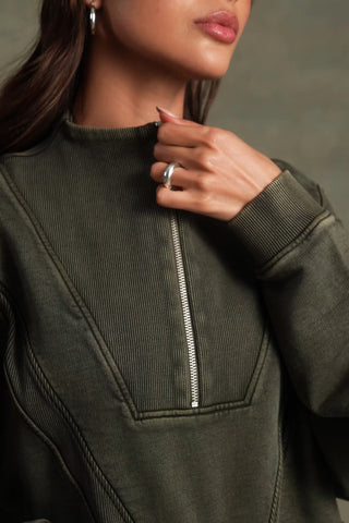 Cotton Jersey Acid Wash Cropped Sweatshirt  in Ash