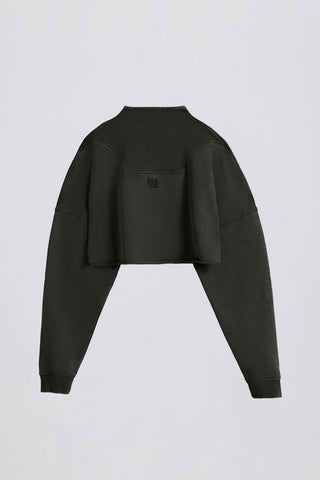 Cotton Jersey Acid Wash Cropped Sweatshirt  in Ash