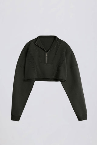 Cotton Jersey Acid Wash Cropped Sweatshirt  in Ash