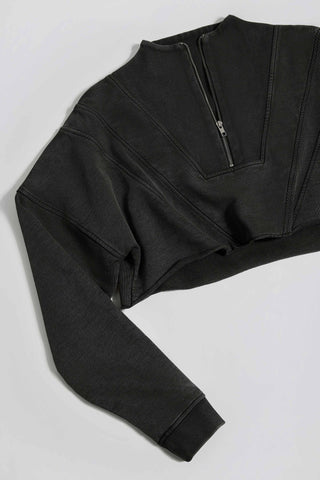 Cotton Jersey Acid Wash Cropped Sweatshirt  in Ash