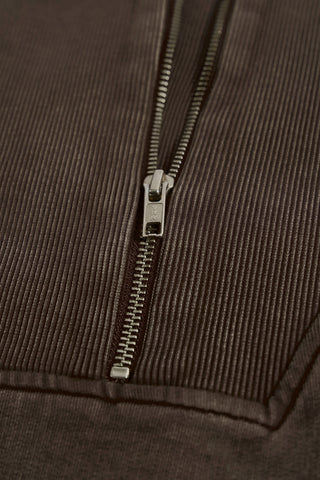 Cotton Jersey Acid Wash Cropped Sweatshirt in Brown