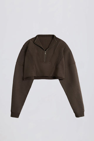 Cotton Jersey Acid Wash Cropped Sweatshirt in Brown