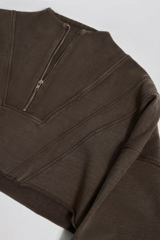 Cotton Jersey Acid Wash Cropped Sweatshirt in Brown