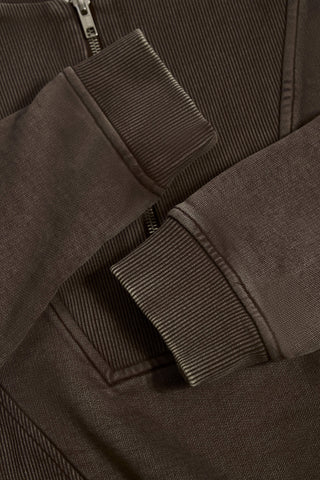 Cotton Jersey Acid Wash Cropped Sweatshirt in Brown