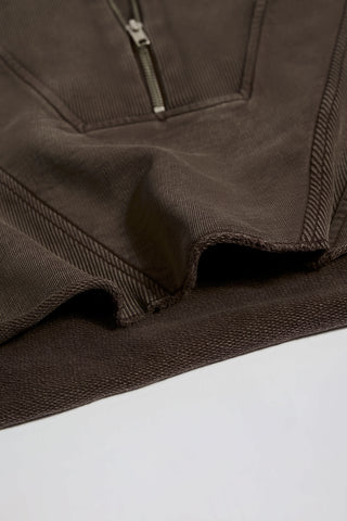 Cotton Jersey Acid Wash Cropped Sweatshirt in Brown