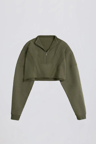 Cotton Jersey Acid Wash Cropped Sweatshirt in Light Green