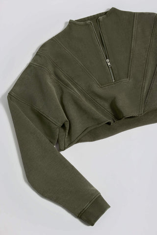 Cotton Jersey Acid Wash Cropped Sweatshirt in Light Green