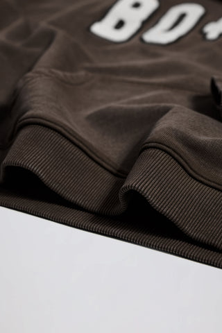 Soft Cotton Jersey Acid Wash Oversized Hoodie in Brown