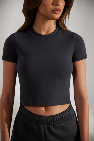 Stretch Cotton Baby Tee in Black