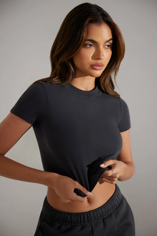 Stretch Cotton Baby Tee in Black